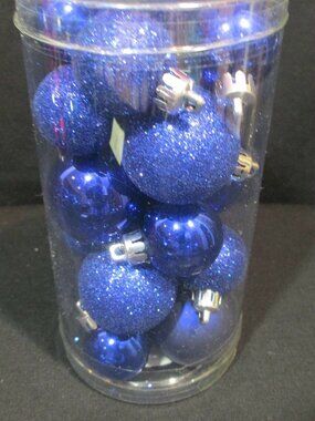 Holiday Time Mini Shatterproof Ornaments 20-Piece Set Blue Sparkle Glossy Finish